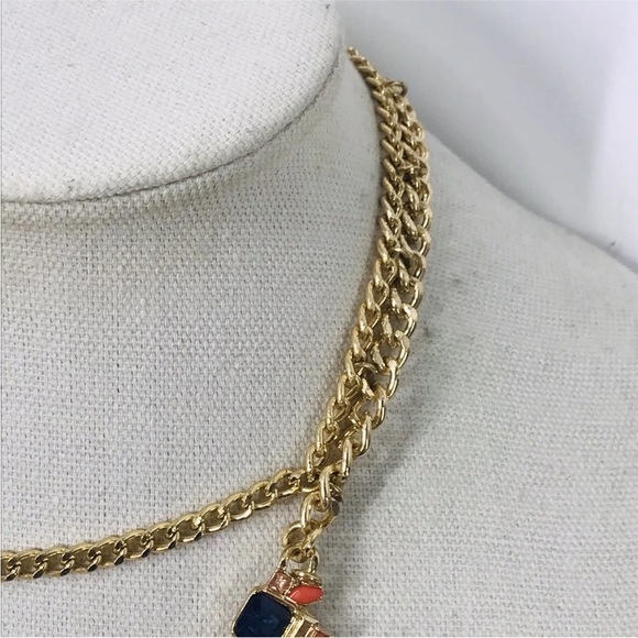 BCBG Gold Chain Gem Statement Romantic Necklace Orange Blue Dark Romance Jewelry - Picture 3 of 4